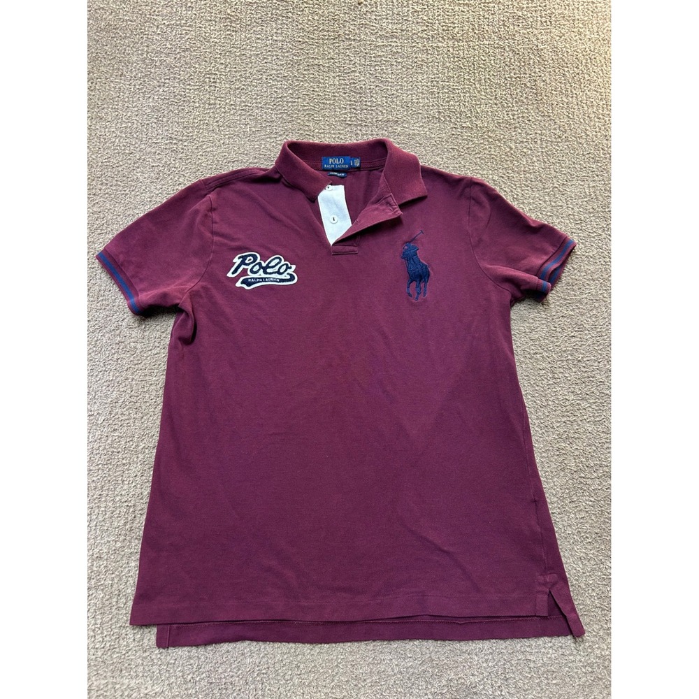 Polo Ralph Lauren Mens Large Custom Slim Fit Big Pony Polo Shirt Burgundy Maroon